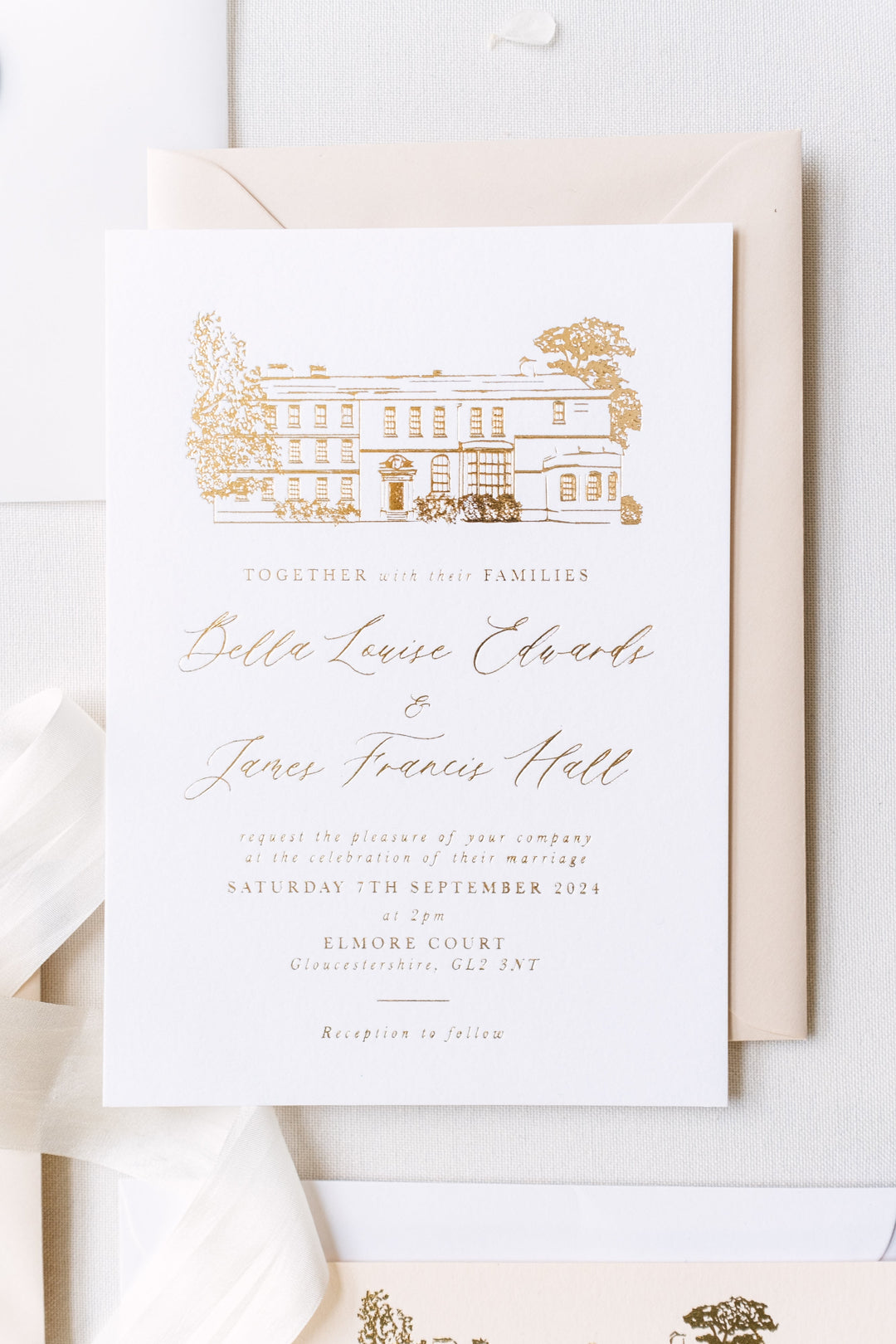 luxury venue illustration wedding invite