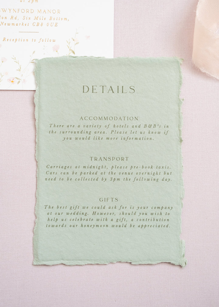 Handmade Paper Details Card Sage Green
