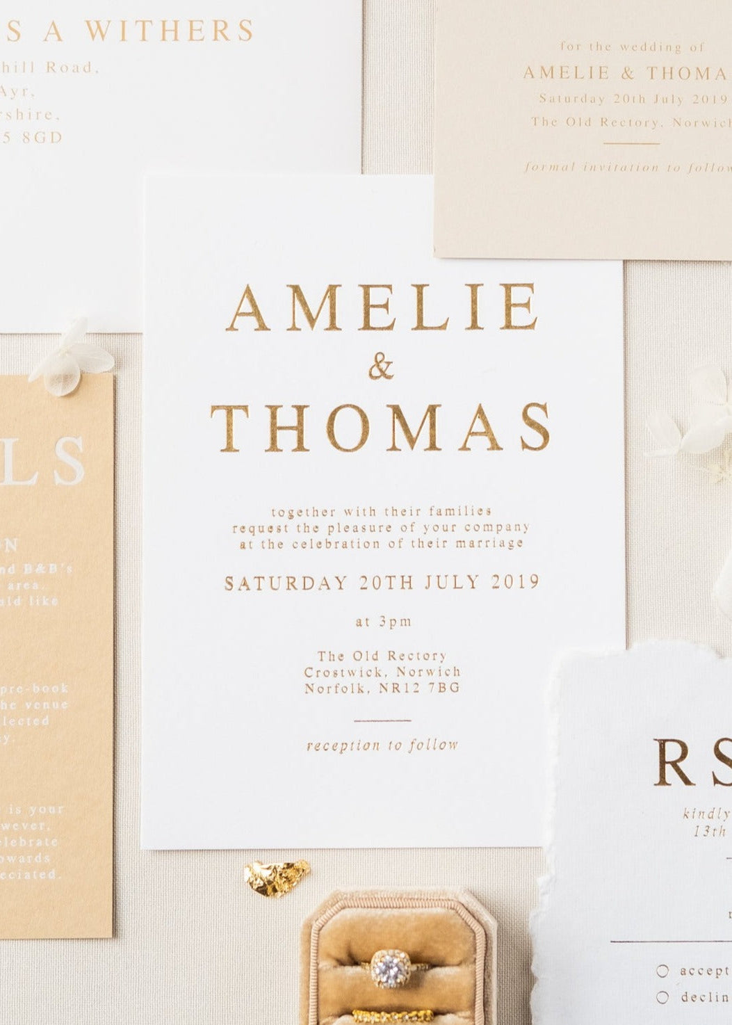 Amelie gold foil wedding invite