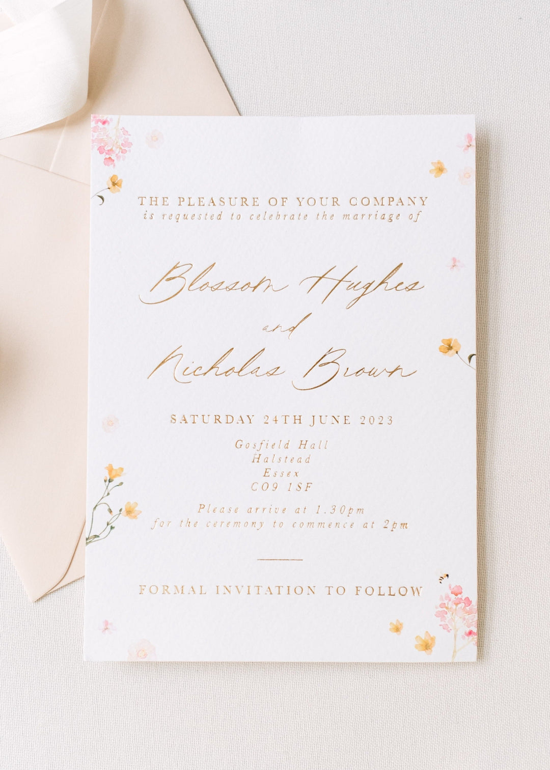 Pressed flower wedding invitation