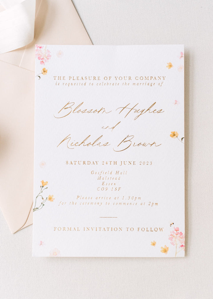 Pressed flower wedding invitation