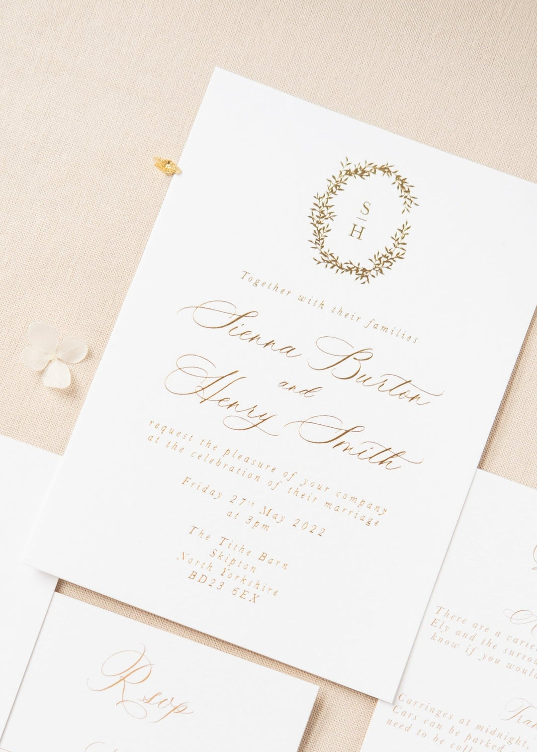 floral monogram foil wedding invitation