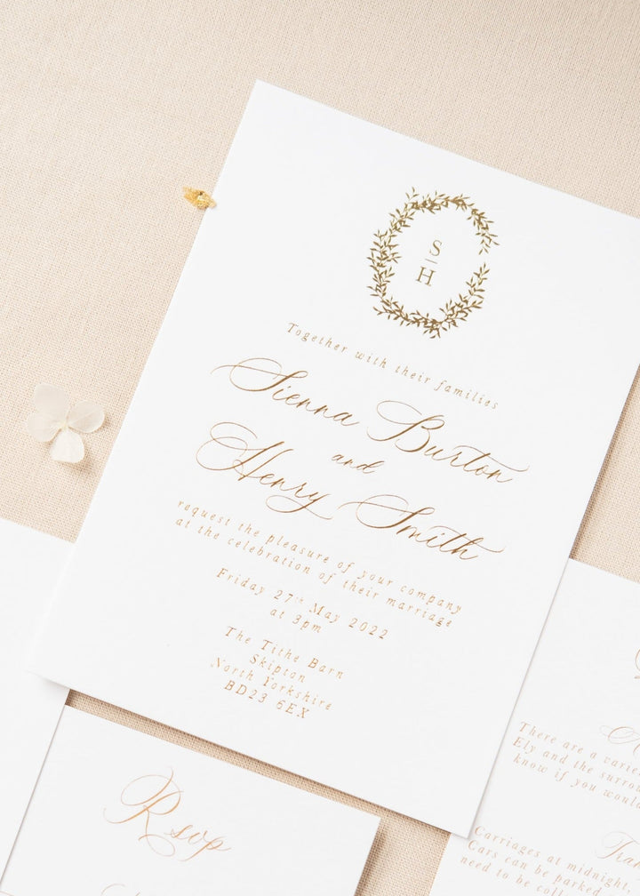 floral monogram foil wedding invitation