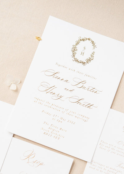 floral monogram foil wedding invitation