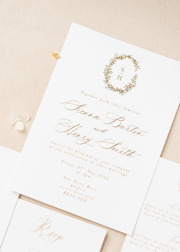 floral monogram foil wedding invitation