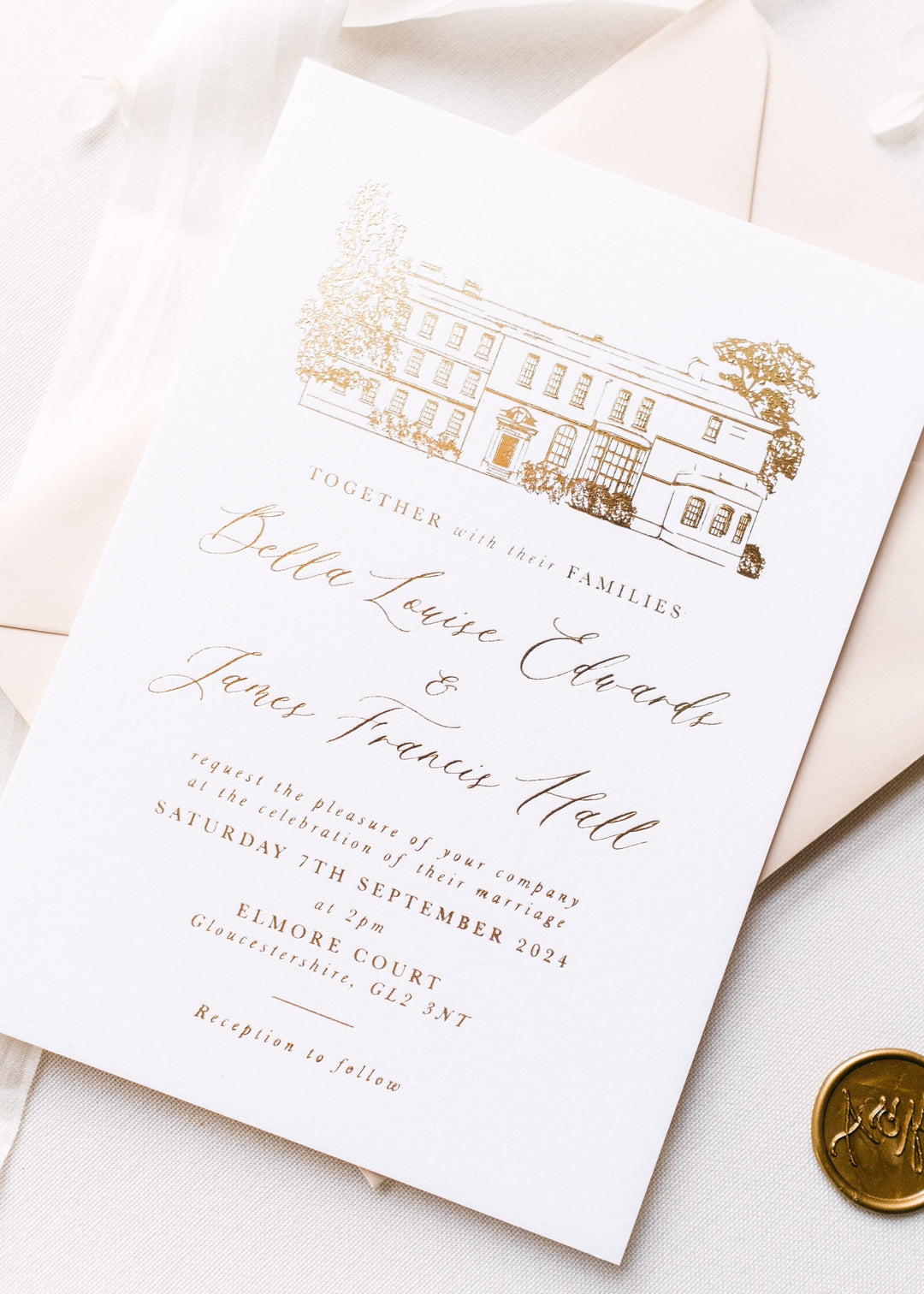 Wedding Venue Invitation in Gold Foil